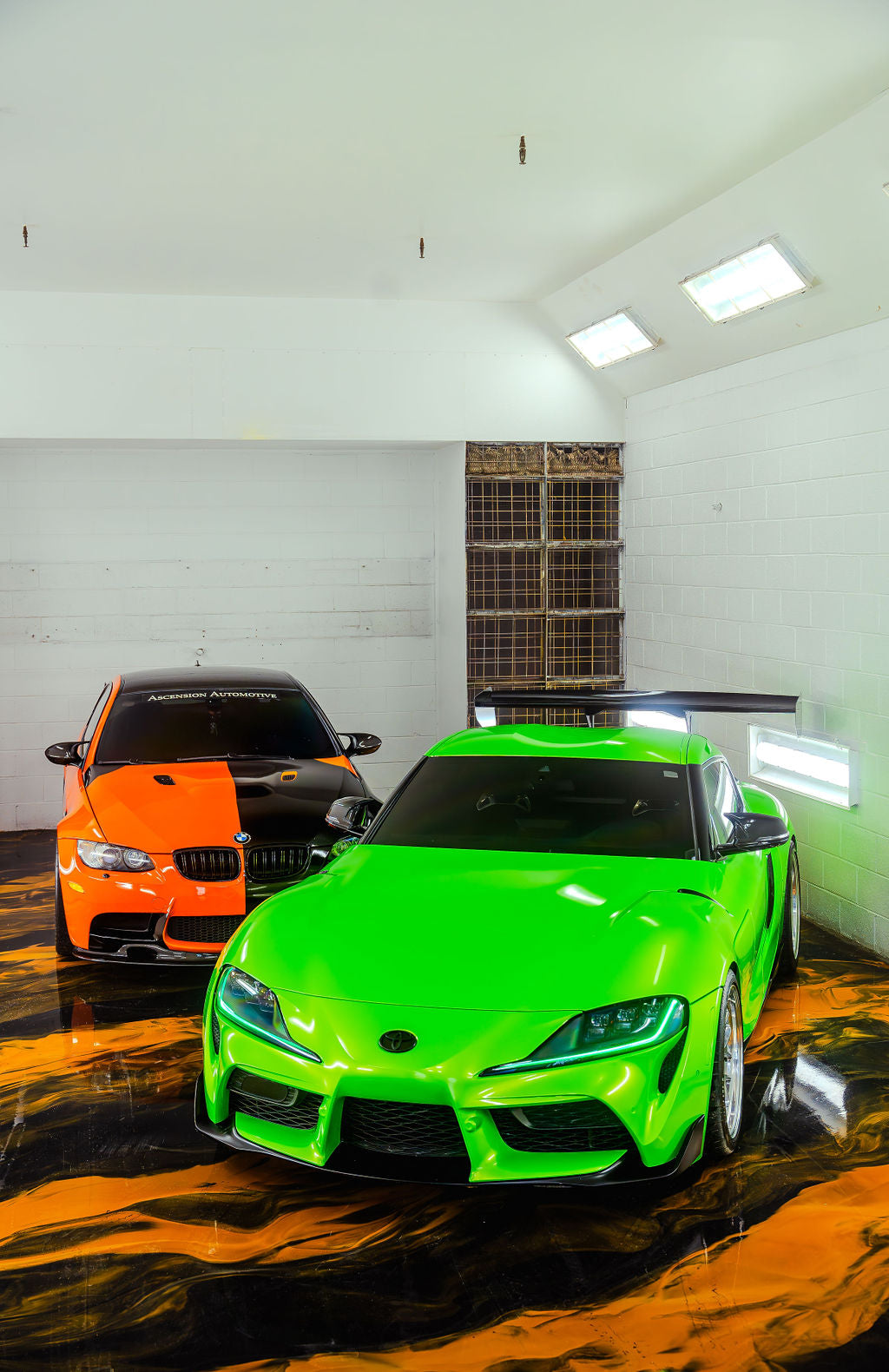 Drift cars parked in the Sideways garage